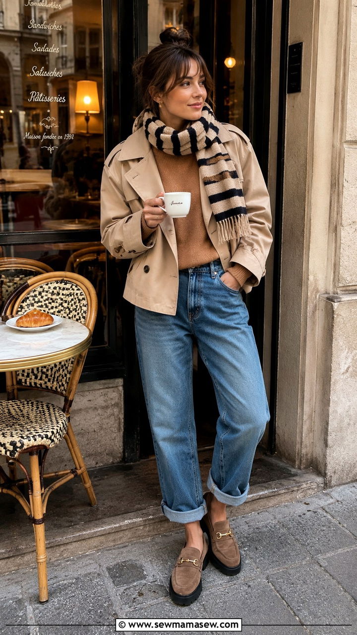 Cropped Trench Coat with Boyfriend Jeans and a Knit - 20 how to style cropped trench outfits