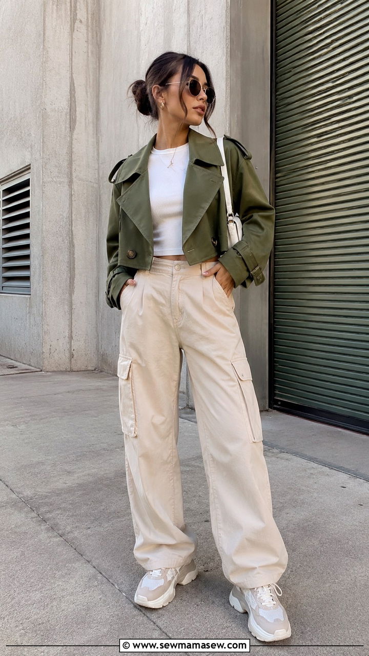 Cropped Trench Coat with Cargo Pants - 20 how to style cropped trench outfits