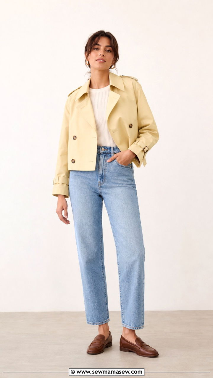 Cropped Trench Coat with Straight Leg Jeans and Loafers - 30 spring wardrobe essentials outfits