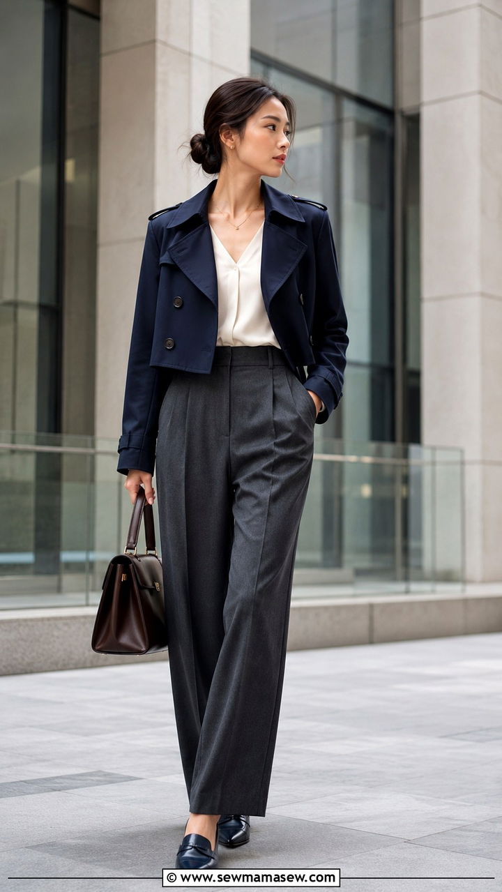 Cropped Trench Coat with Tailored Trousers - 20 how to style cropped trench outfits