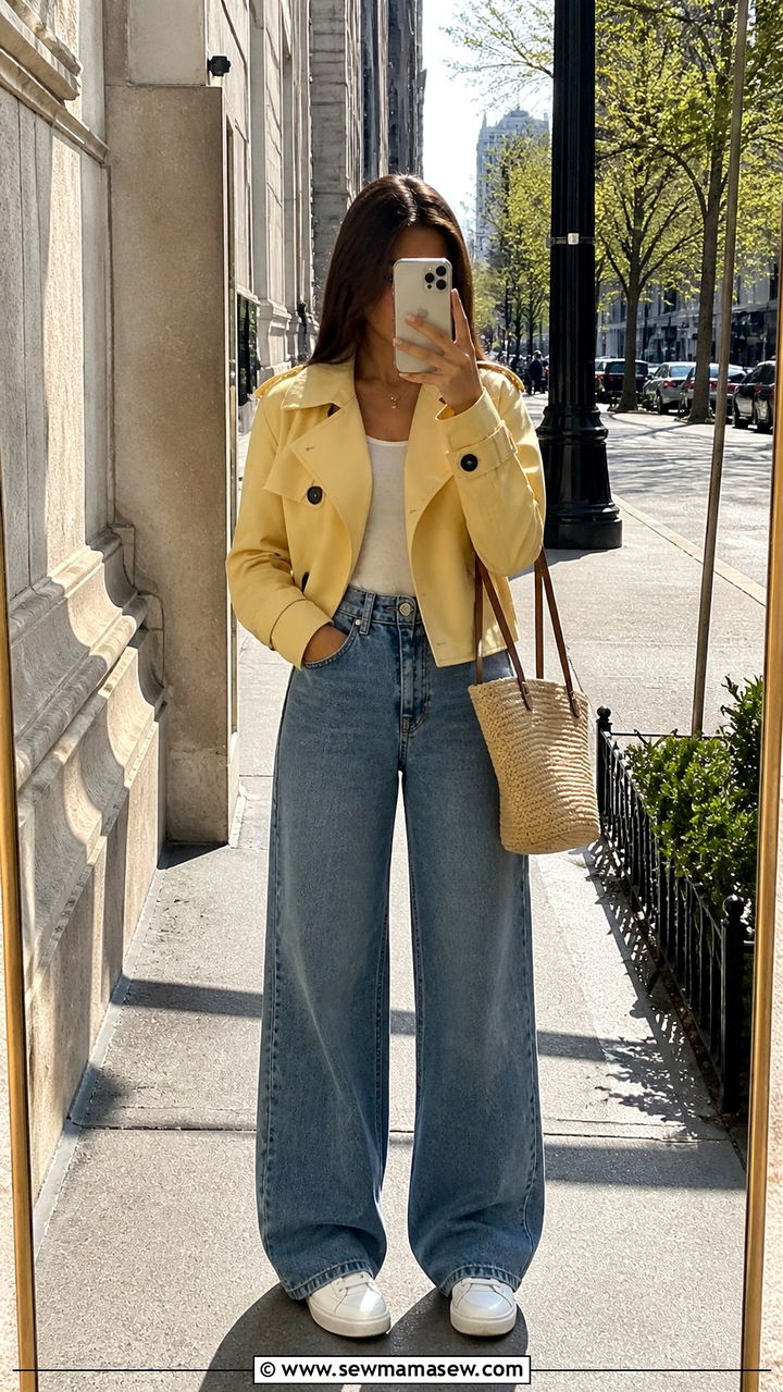 Cropped Trench Coat with Wide Leg Jeans Outfit - 40 spring work outfit ideas