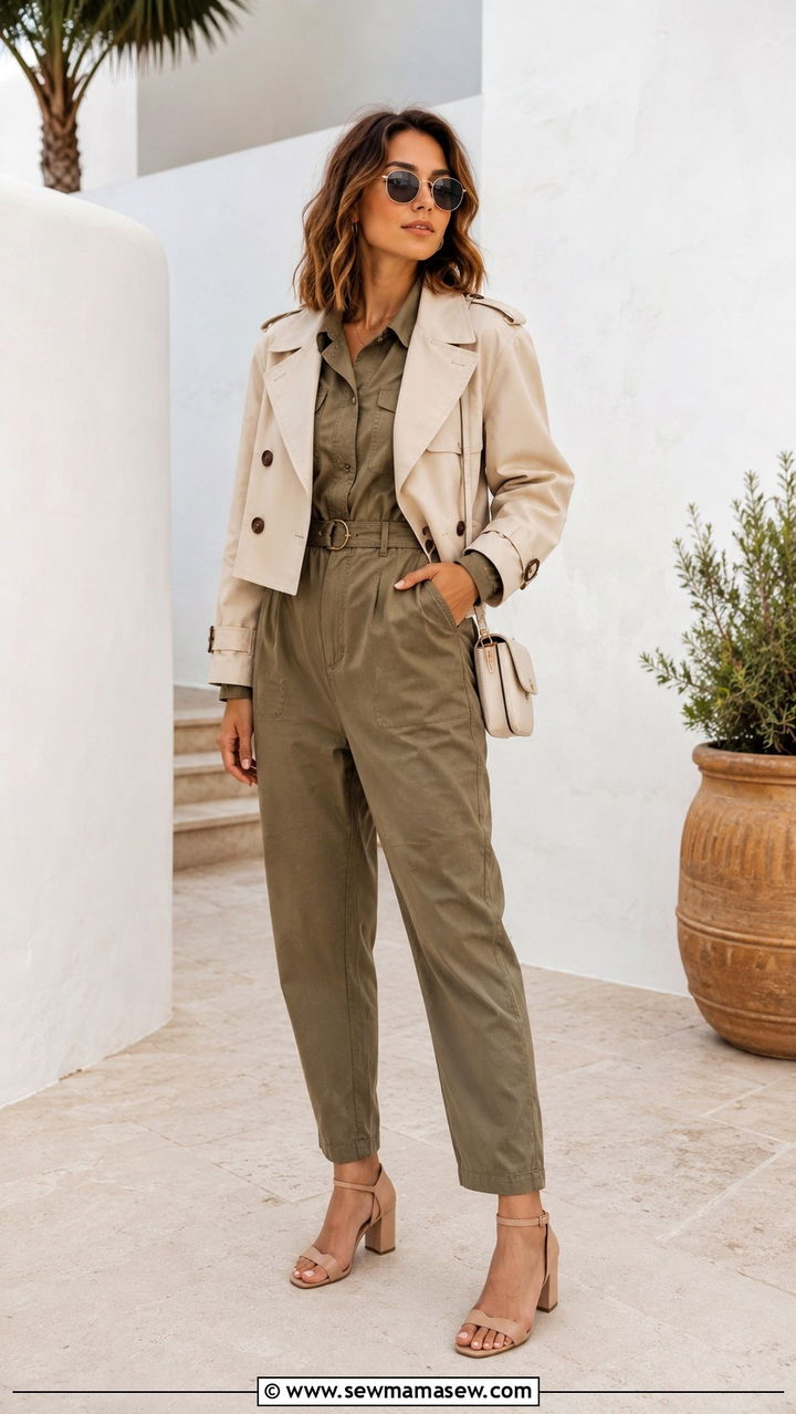 Cropped Trench Coat with a Jumpsuit - 20 how to style cropped trench outfits