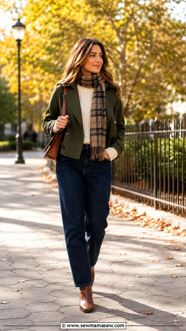 Cropped Trench Coat with a Sweater and Straight Leg Jeans - 20 how to style cropped trench outfits