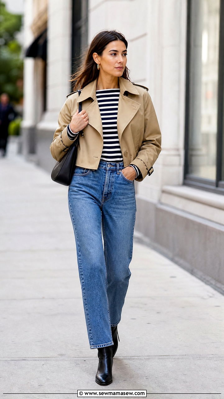 Cropped Trench Jacket with Straight Leg Jeans - 25 March outfits for women