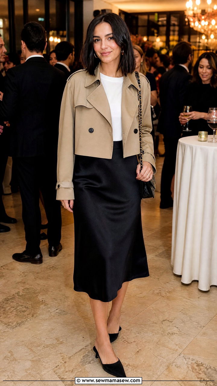 Cropped Trench With A Slip Skirt And Kitten Heel Mules - 35 How to style a trench coat