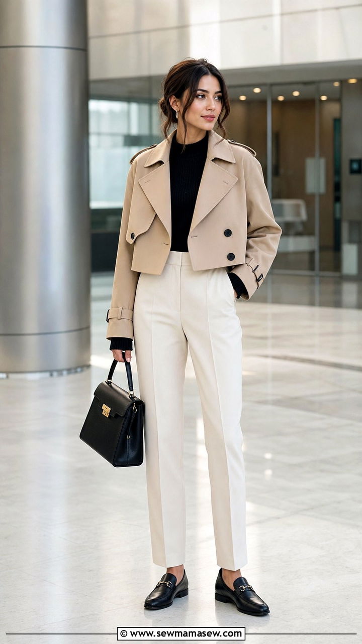 Cropped Trench With Tailored Trousers and Loafers - 25 cropped trench outfits 2026