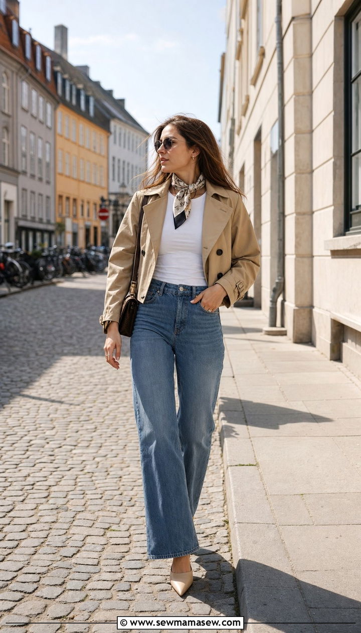 Cropped Trench and High Waist Jeans Outfit - 25 Copenhagen outfits aesthetic