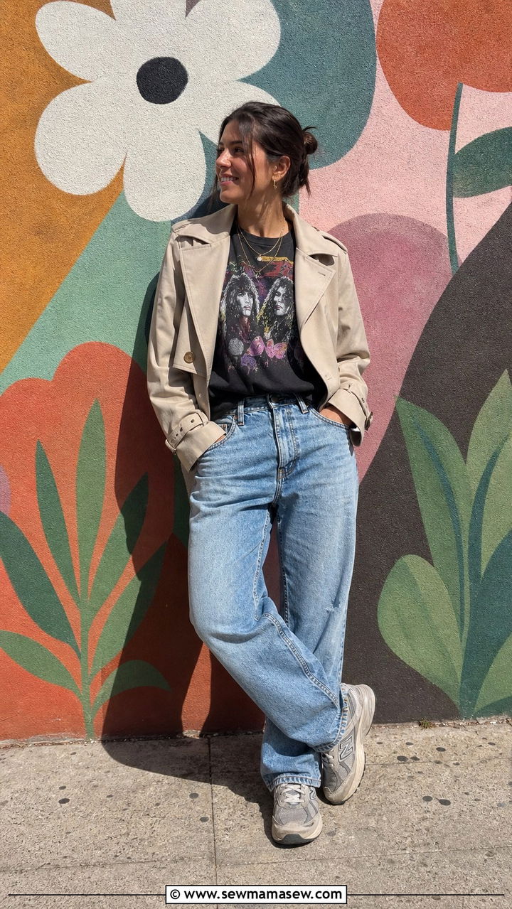 Cropped Trench with a Graphic Tee and Relaxed Jeans - 40 casual cropped trench outfits