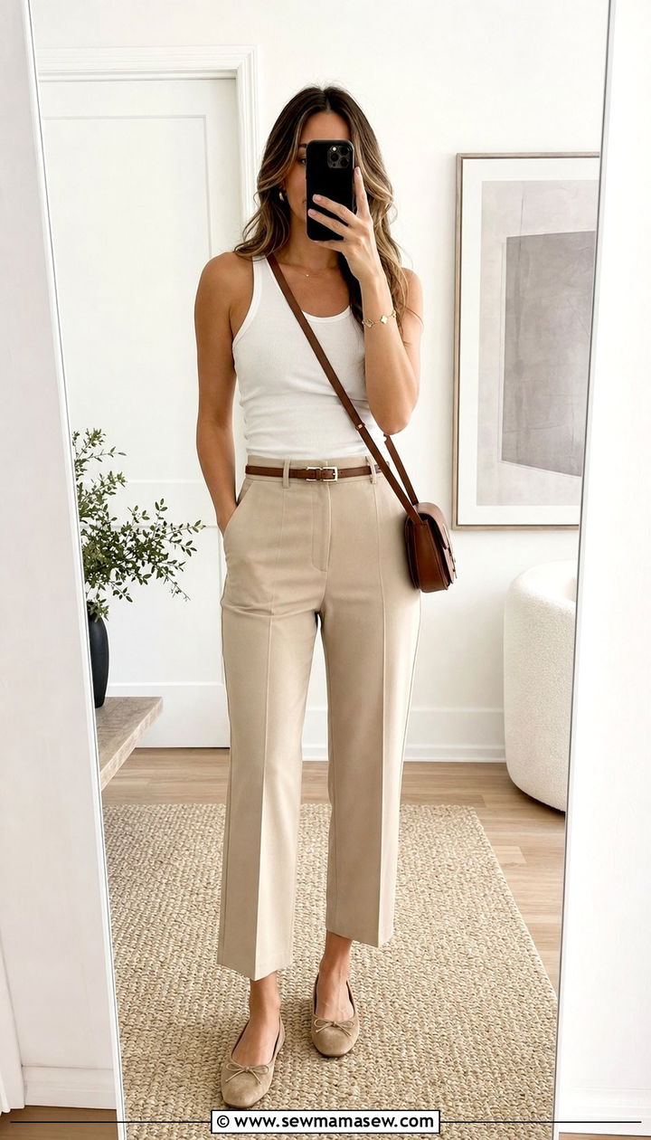 Cropped Trousers And Ballet Flats - 25 spring trousers outfit ideas
