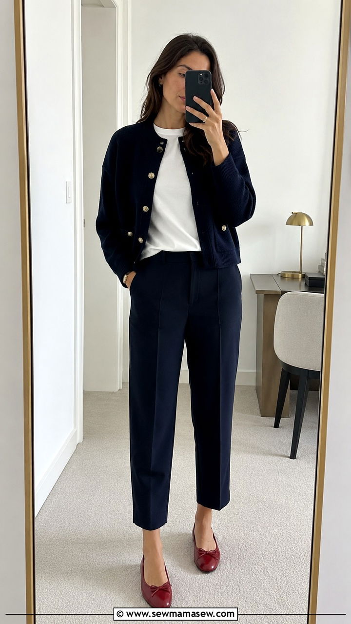 Cropped Trousers With Ballet Flats Outfit - 30 trousers outfit ideas for women