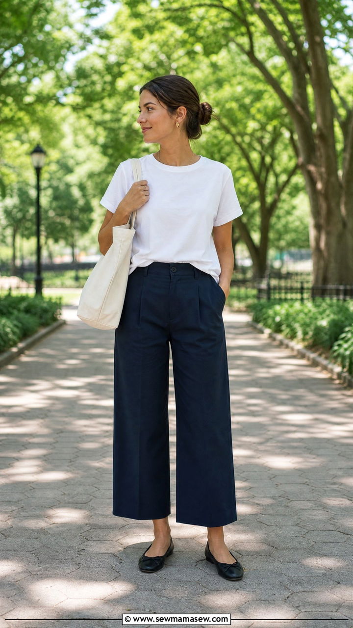 Cropped Trousers With Boxy Tee And Ballet Flats - 35 How to style trousers