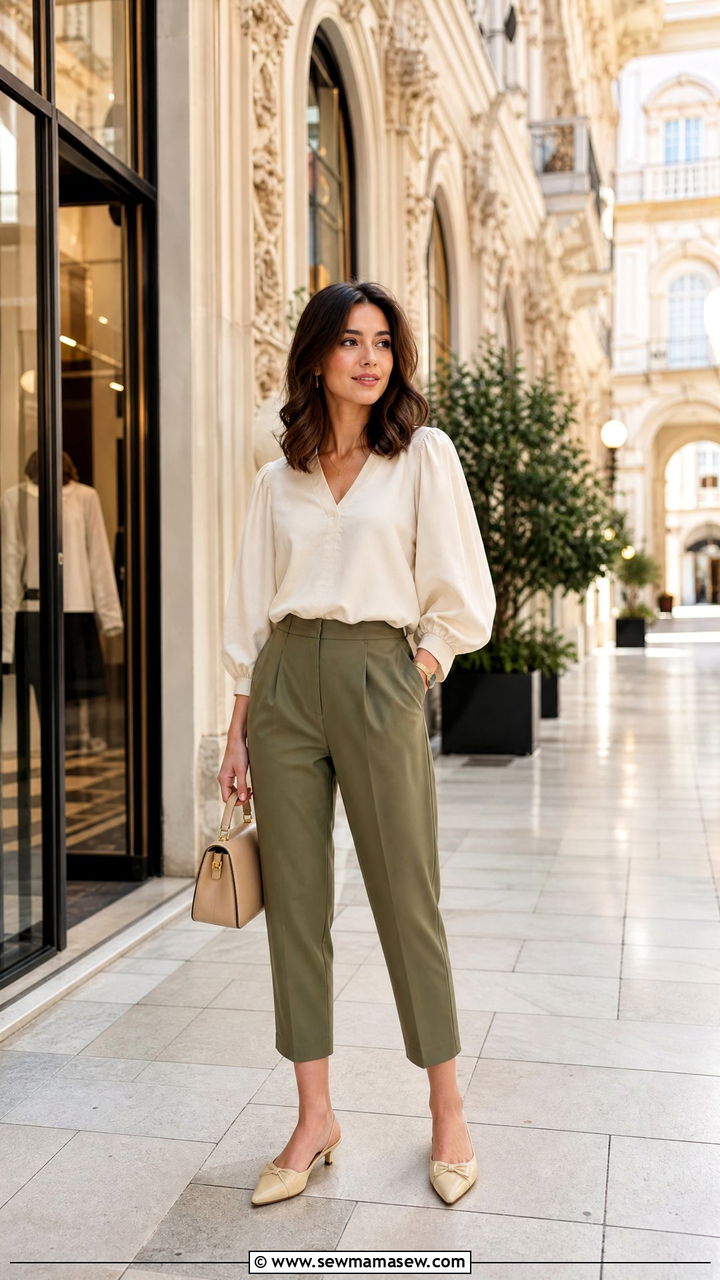 Cropped Trousers and Fitted Blouse Outfit - 20 Spring Europe packing outfits