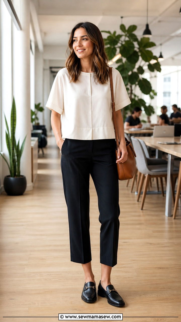 Cropped Trousers with a Boxy Blouse and Loafers - 40 Job interview outfit ideas