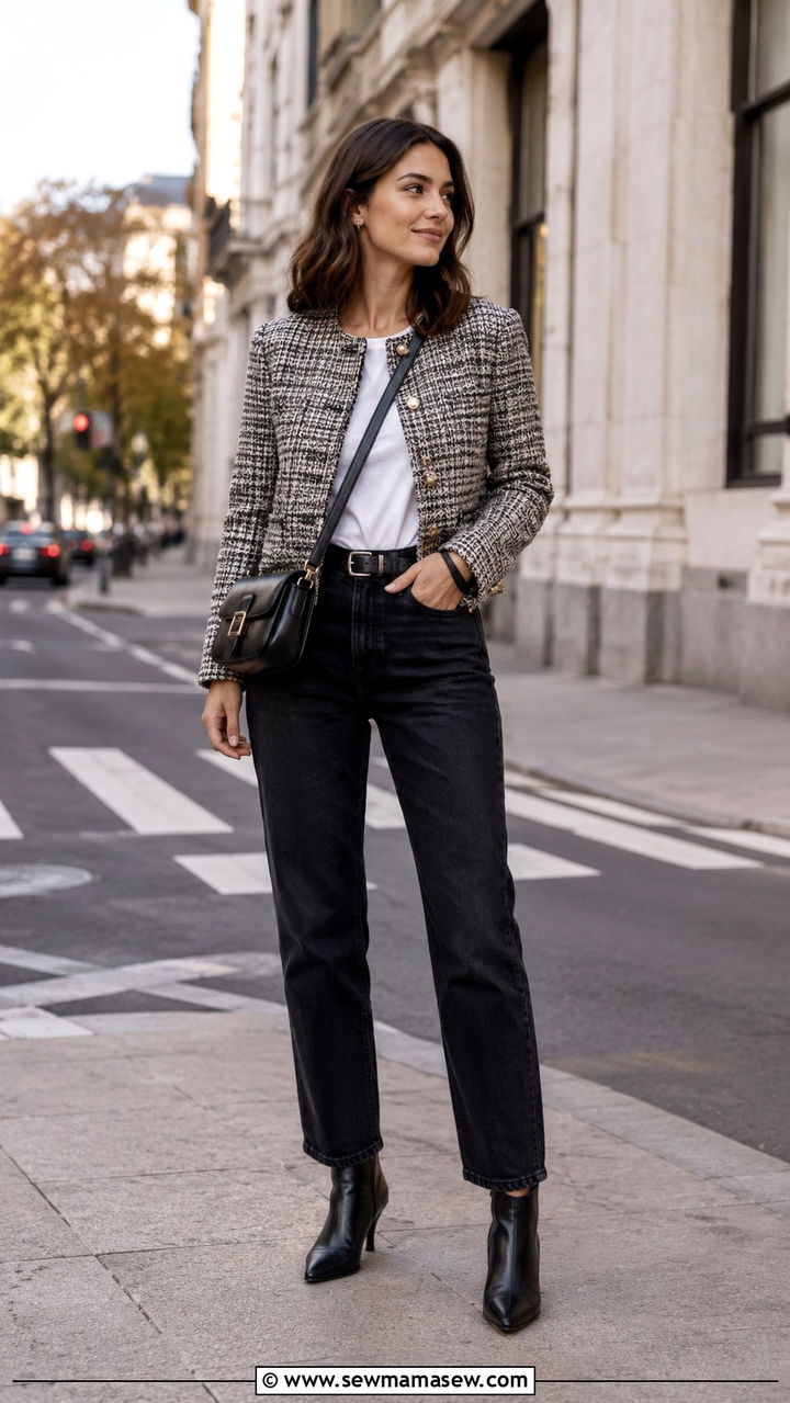 Cropped Tweed Jacket With Straight Leg Jeans - 30 Petite outfit ideas to look taller