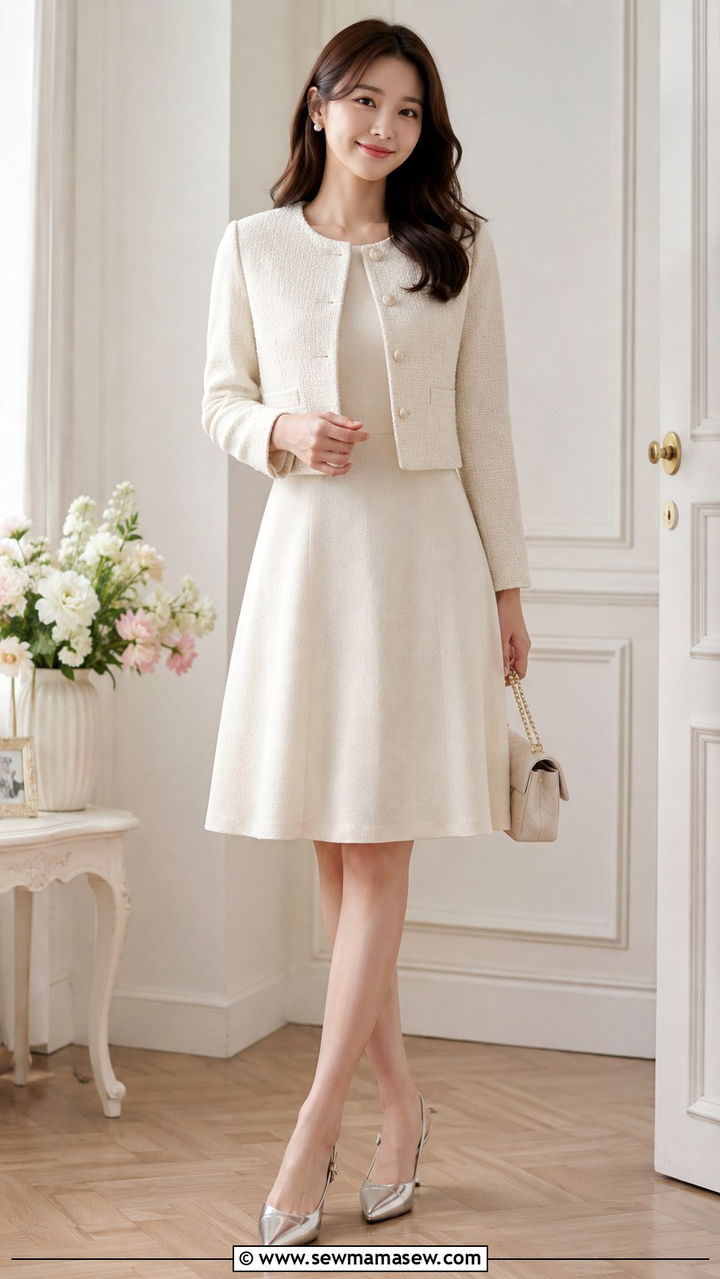 Cropped Tweed Jacket with A Line Dress Outfit - 25 Professional outfits for women 2026