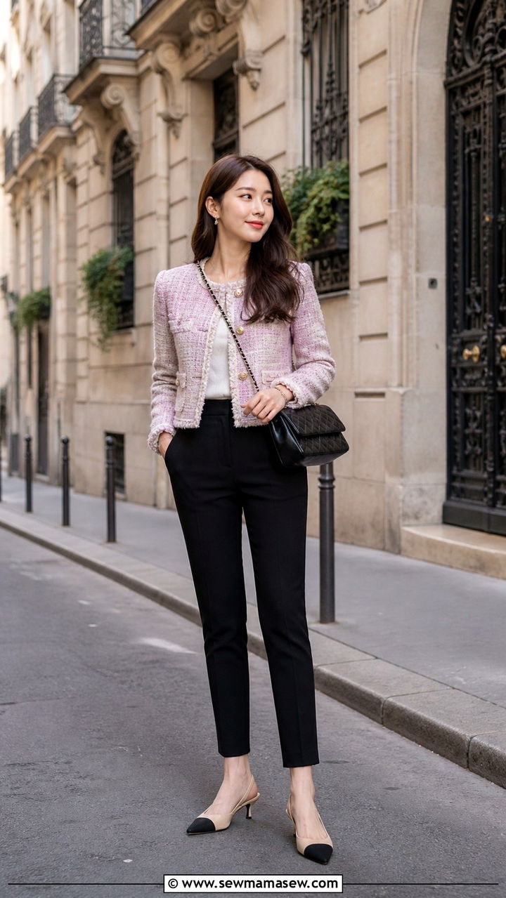 Cropped Tweed Jacket with Slim Pants - 40 cute work outfits