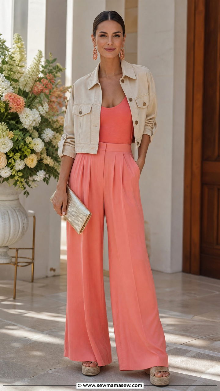 Cropped Utility Jacket With Palazzo Pants Outfit - 30 Summer outfits with utility jacket
