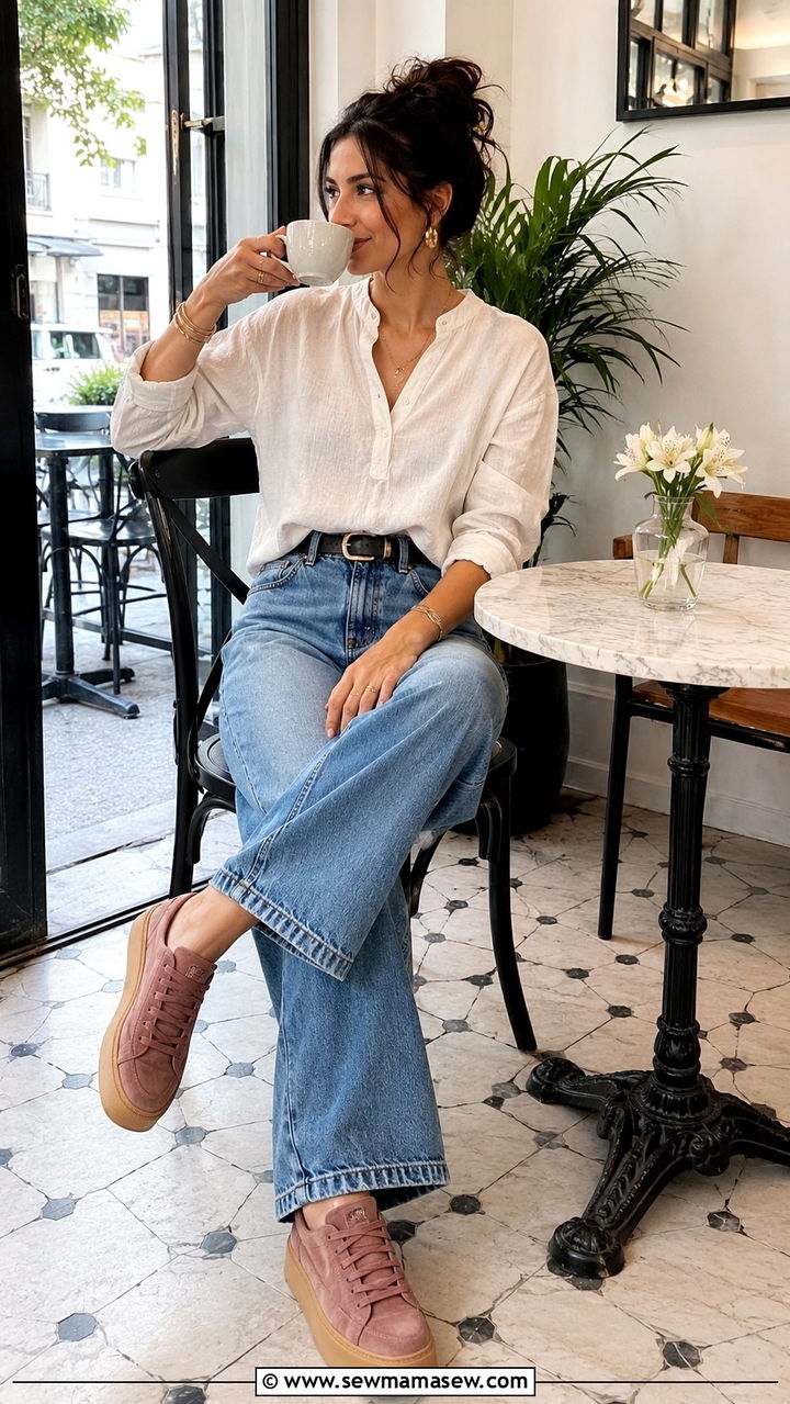 Cropped Wide Leg Jeans With A Linen Henley - 25 Turkey vacation outfit ideas