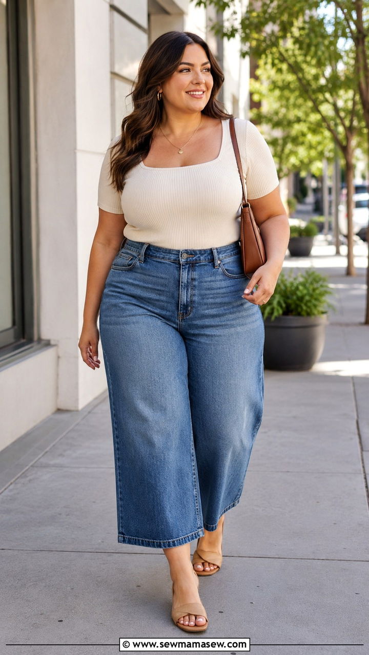 Cropped Wide Leg Jeans and Fitted Top Outfit - 20 Plus size from Walmart