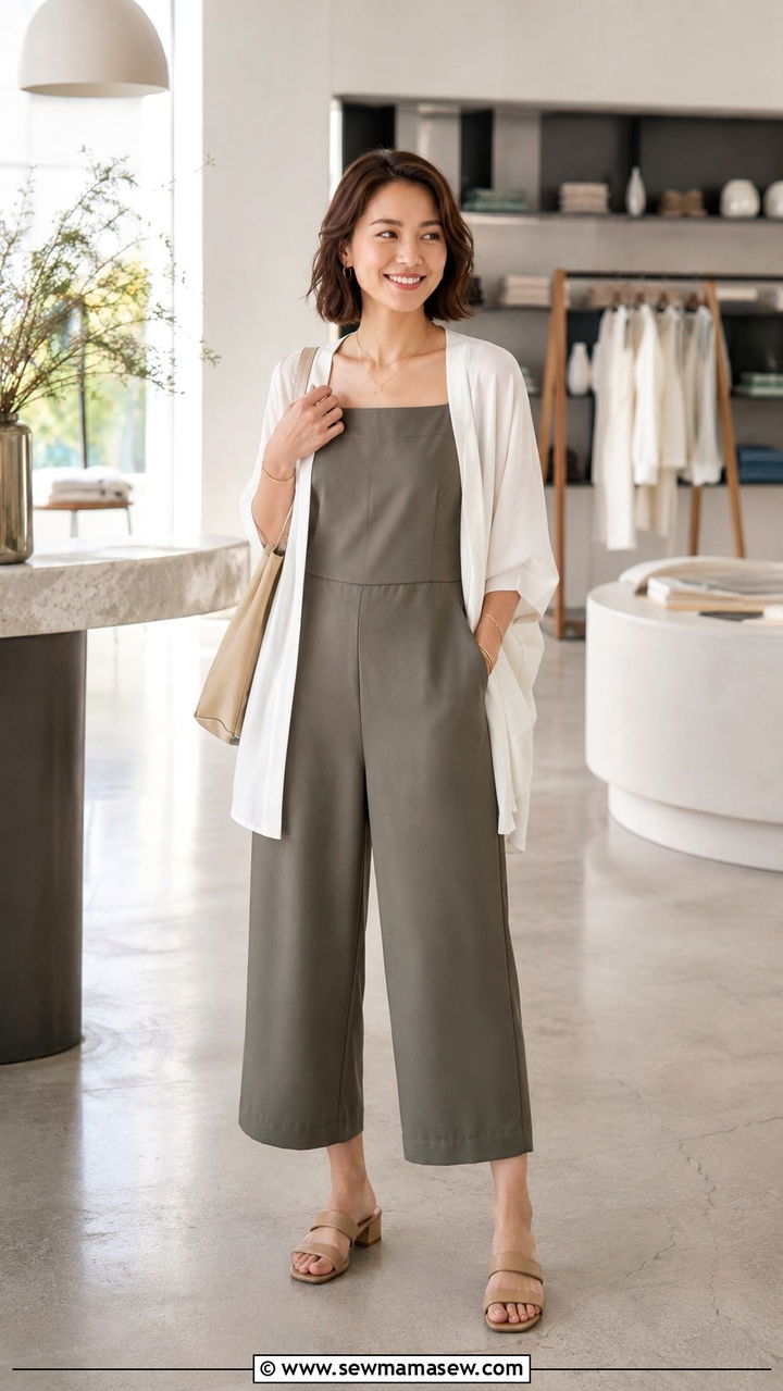 Cropped Wide Leg Jumpsuit With Lightweight Topper - 30 Petite work outfit ideas summer