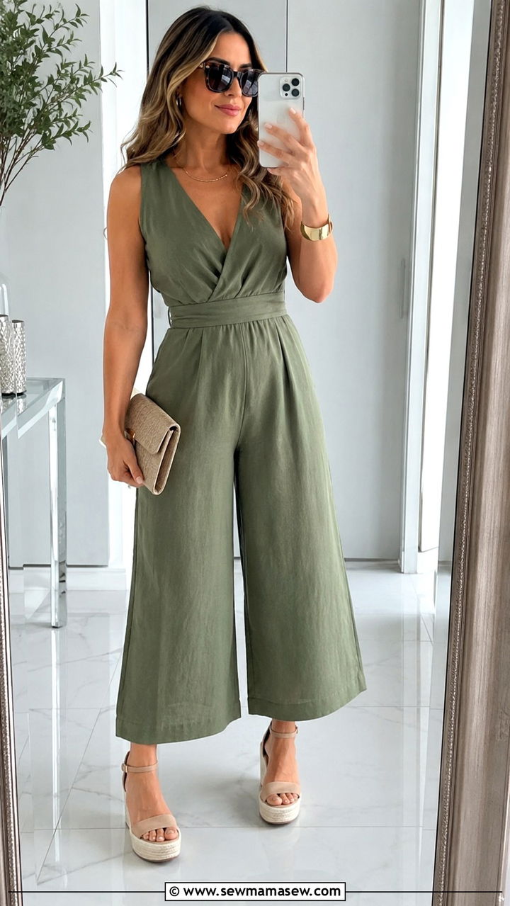 Cropped Wide Leg Jumpsuit With Platform Sandals - 25 Outfit ideas for apple shape summer