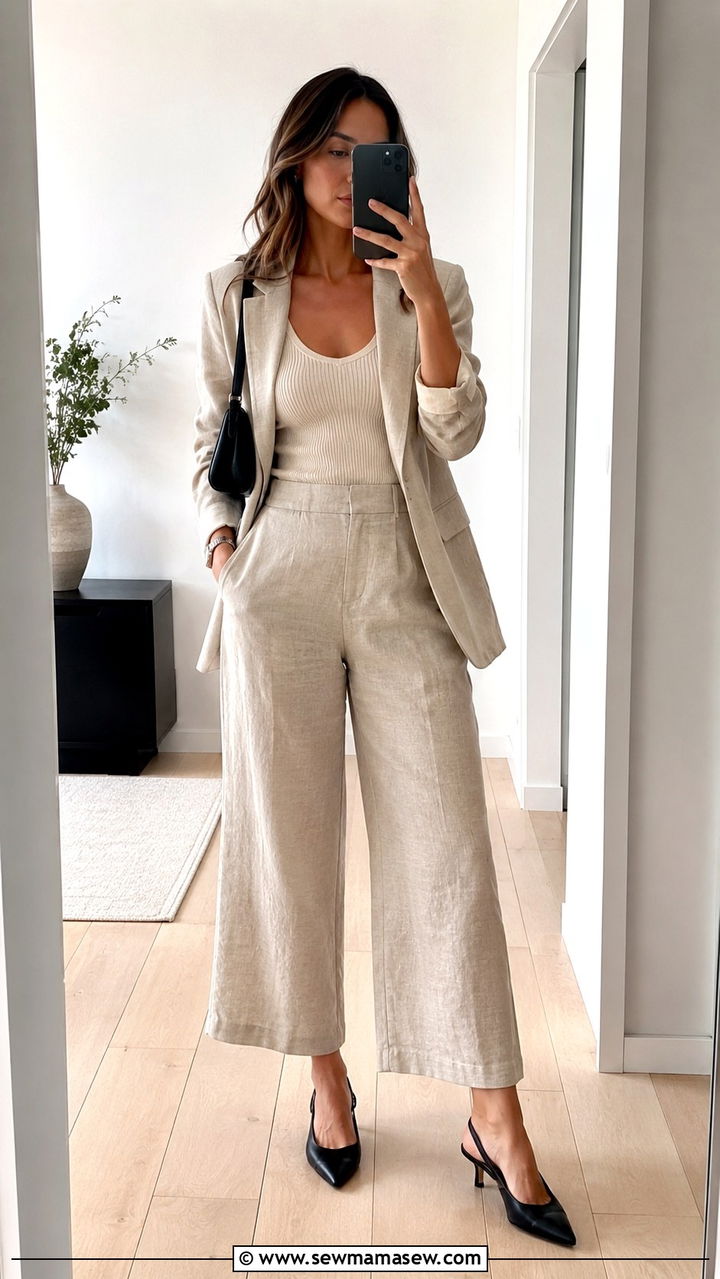 Cropped Wide Leg Linen Pants With Slingback Heels - 25 Wide leg linen pants outfit ideas with heels