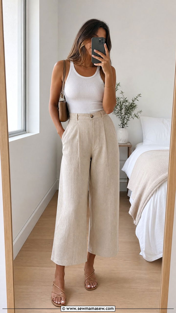 Cropped Wide Leg Pants And Tank Top - 35 Minimalist summer capsule wardrobe