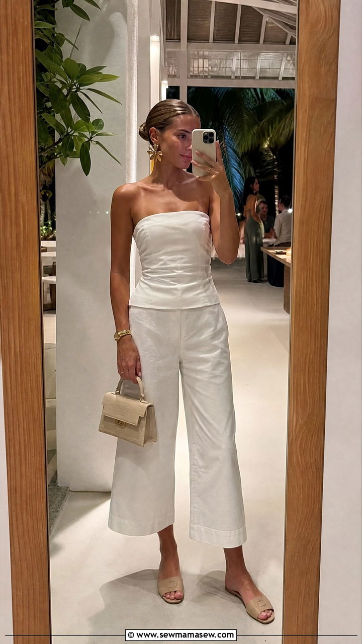 Cropped Wide Leg Pants And Tube Top Resort Outfit - 30 summer resort wear outfit ideas
