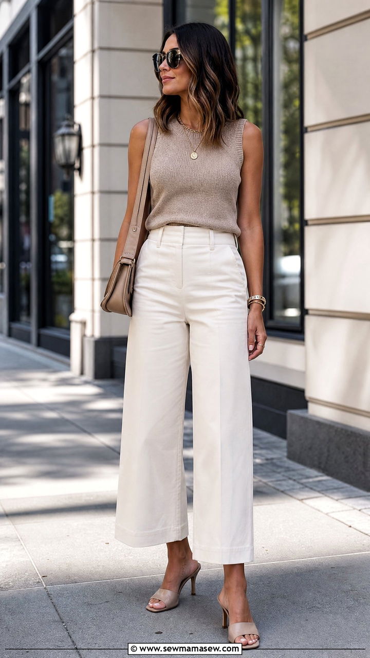 Cropped Wide Leg Pants Outfit for Petites - 30 summer petite outfit ideas