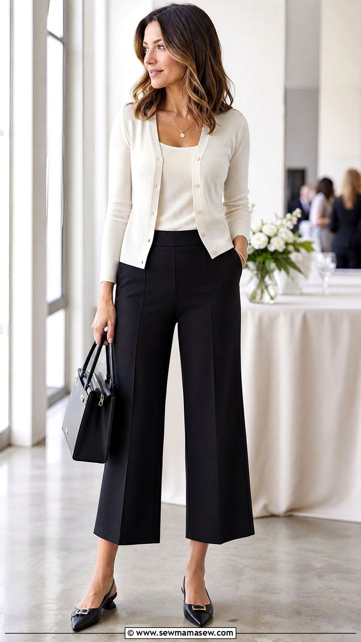 Cropped Wide Leg Pants With A Fitted Cardigan For Event Planners - 30 Event planner outfit ideas