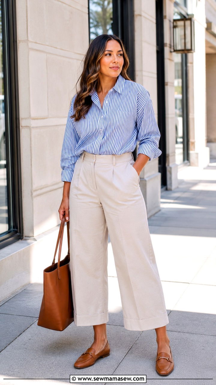 Cropped Wide Leg Pants With ButtonDown Shirt - 20 spring outfits for women with wide hips