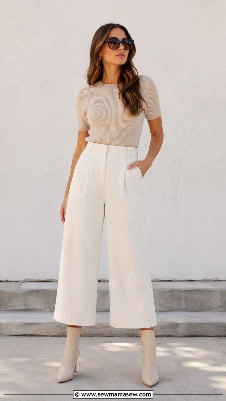 Cropped Wide Leg Pants With Heeled Ankle Boots - 30 spring boots outfit ideas