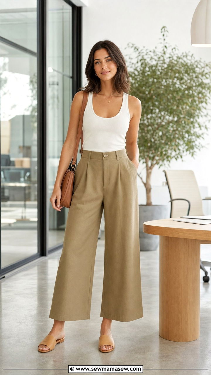 Cropped Wide Leg Pants With Simple Tank - 25 Summer outfits for inverted triangle shape