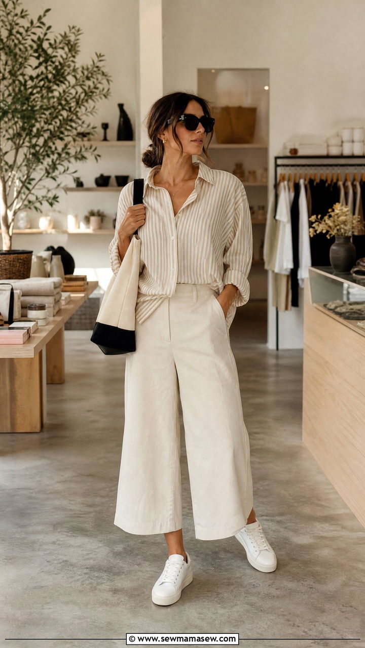Cropped Wide Leg Pants With Striped Silk Shirt - 25 Casablanca outfit ideas