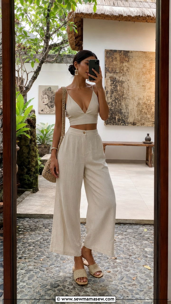 Cropped Wide Leg Pants with Bralette - 30 Resort wear outfit ideas Bali
