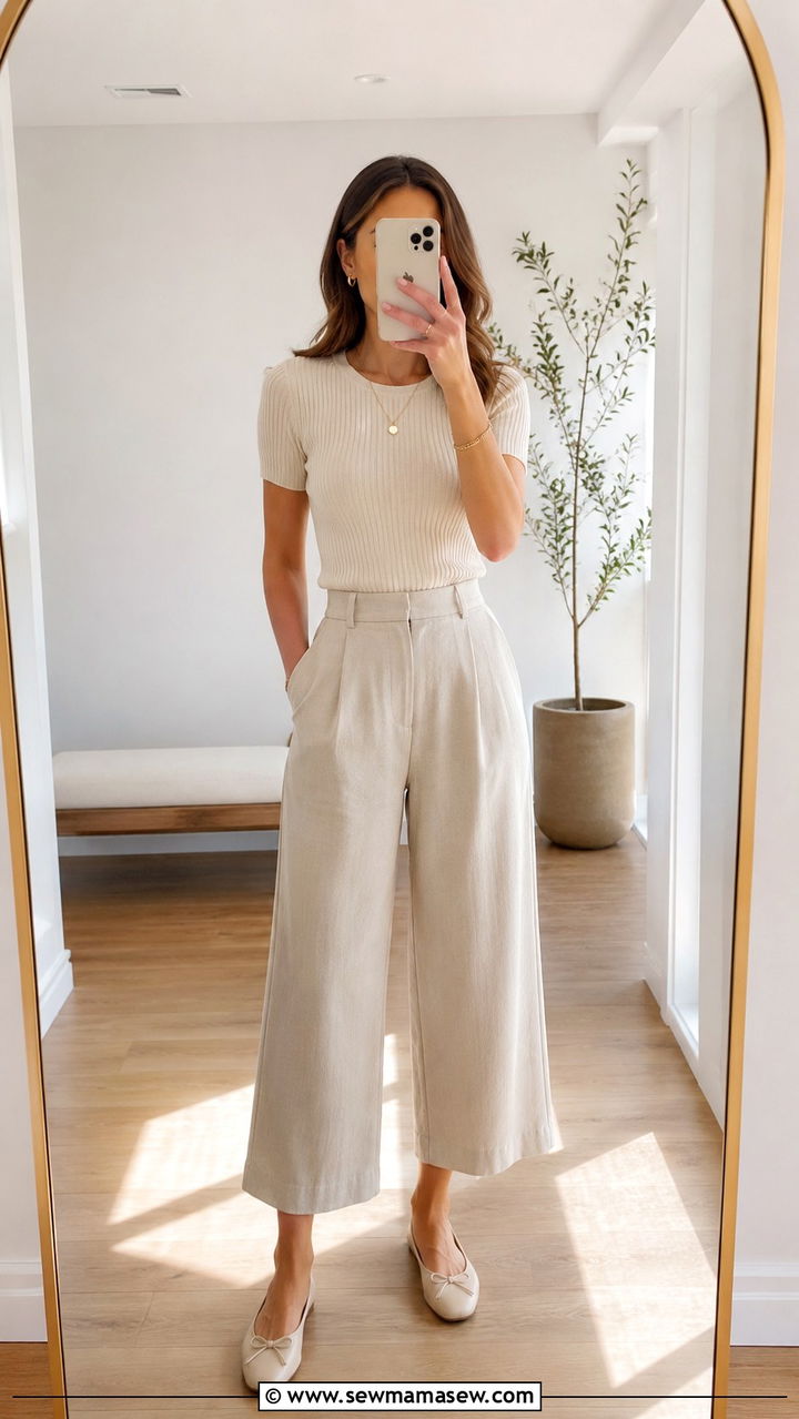Cropped Wide Leg Pants with a Fitted Knit Top - 30 business casual outfits aesthetic