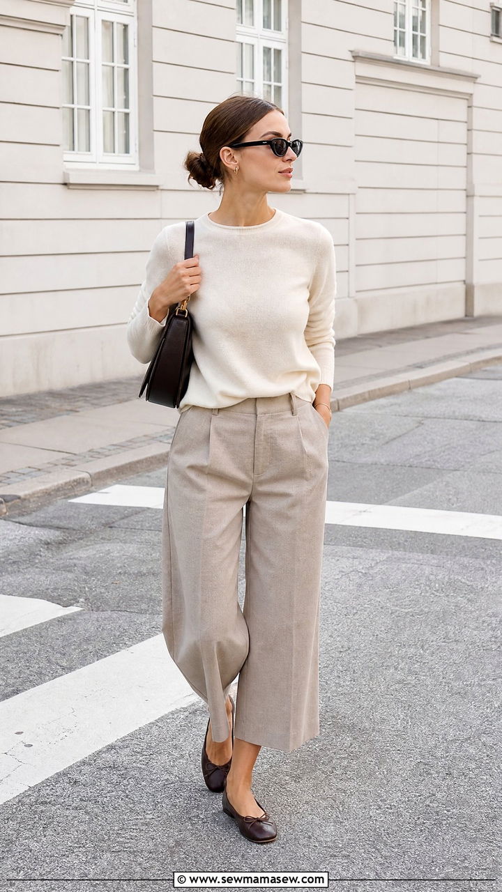 Cropped Wide Leg Trousers With Ballet Flats Outfit - 25 classy Copenhagen outfits