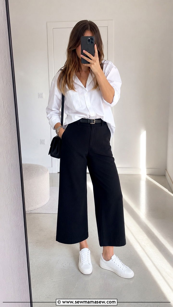 Cropped Wide Leg Trousers With Low Top Sneakers - 25 Wide leg trousers outfit ideas with sneakers