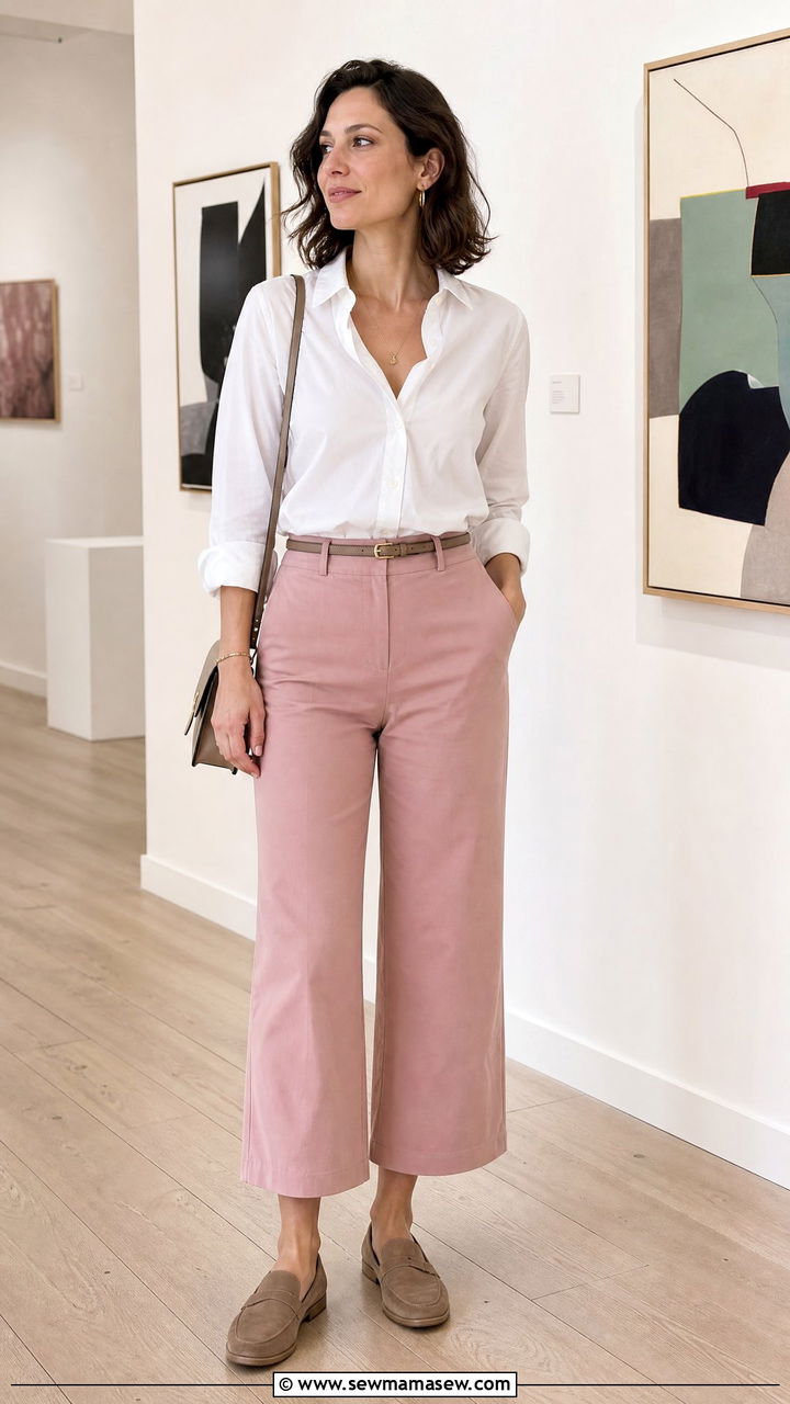 Cropped Wide Leg Trousers With Suede Slip On Loafers - 25 Spring outfits with slip ons