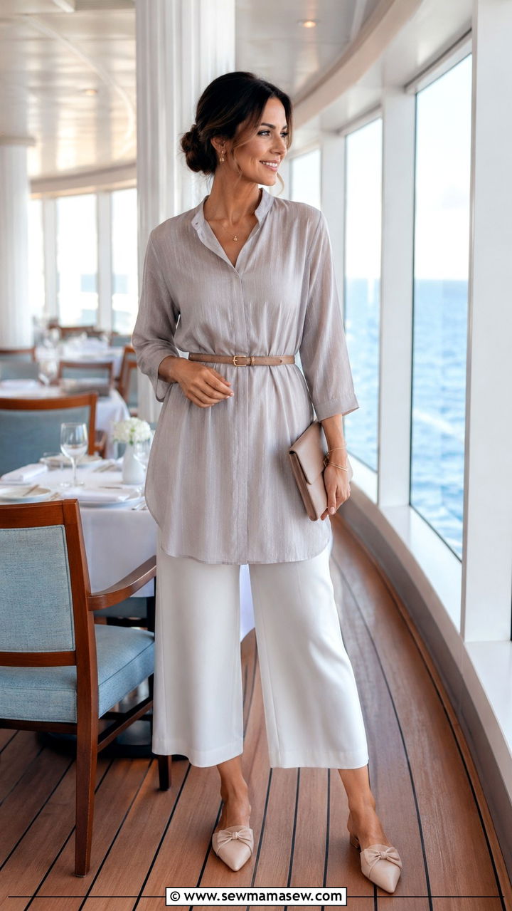Cropped Wide Pants with Long Tunic - 30 modest cruise outfit ideas