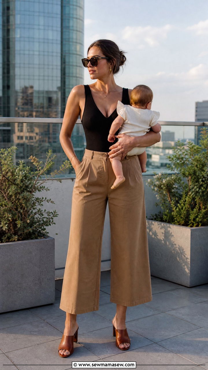 Cropped WideLeg Pants and Nursing Bodysuit Outfit - 30 summer outfits for postpartum moms