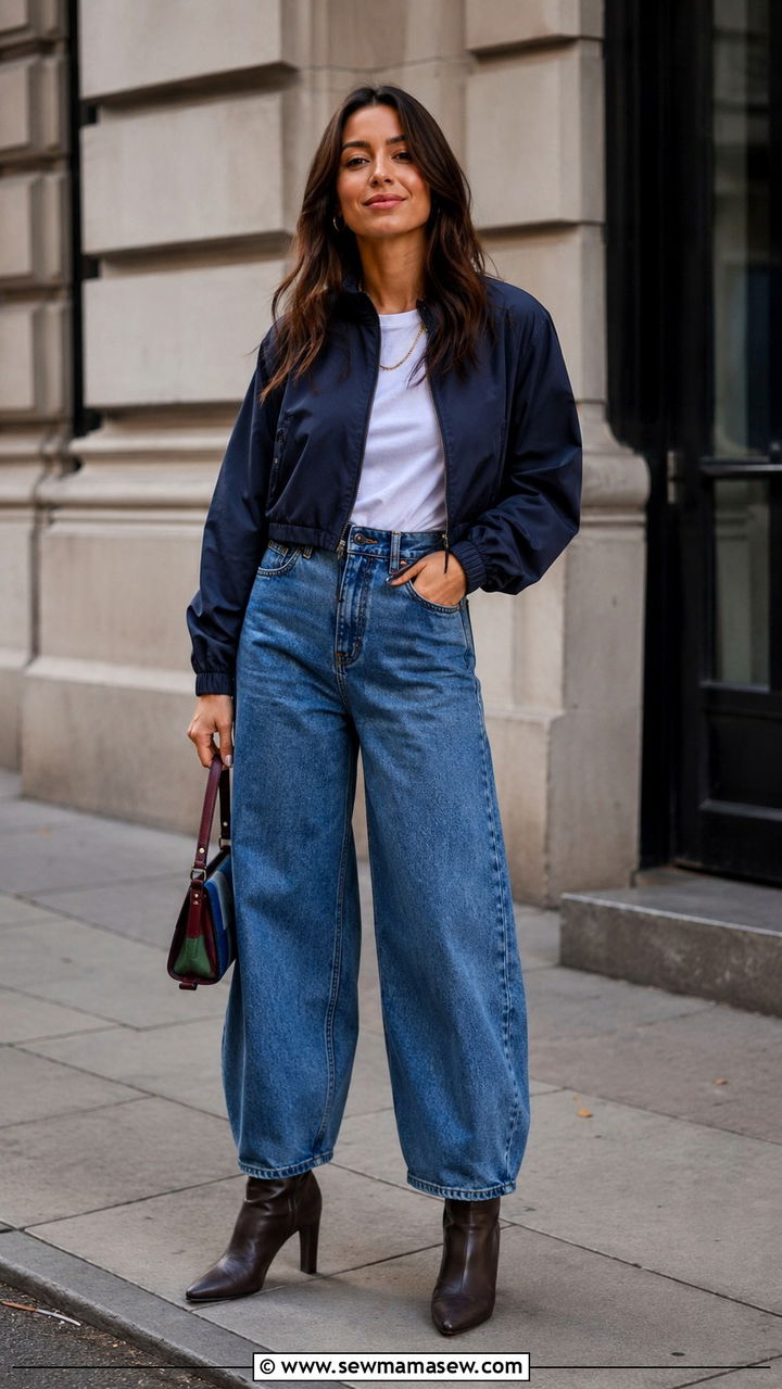 Cropped Windbreaker Outfit With High Waisted Barrel Leg Jeans - 30 cute windbreaker outfits