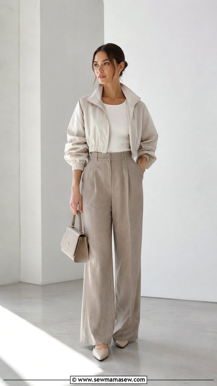 Cropped Windbreaker With High Waisted Trousers - 25 windbreaker outfits 2026