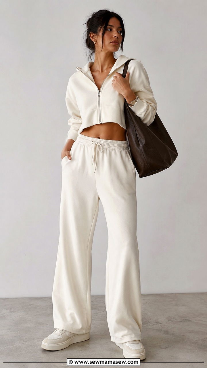 Cropped Zip Hoodie with Wide Leg Sweatpants - 20 Model off duty loungewear outfit ideas