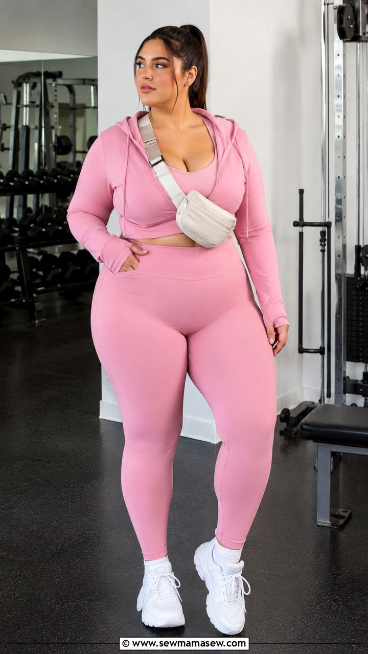 Cropped Zip Up Hoodie with High Waist Leggings - 30 Gym outfit ideas plus size