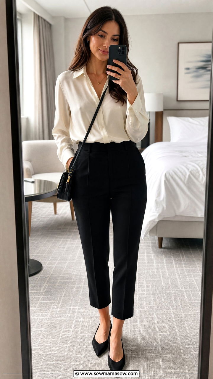Cropped ankle pants and silk blouse - 35 Medical conference outfit ideas