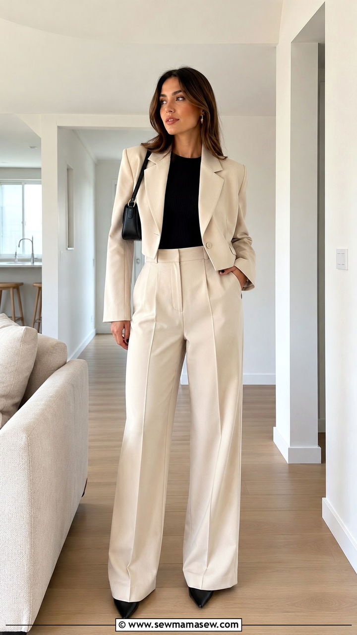 Cropped blazer and high waisted trousers outfit - 25 Work outfit ideas for Monday