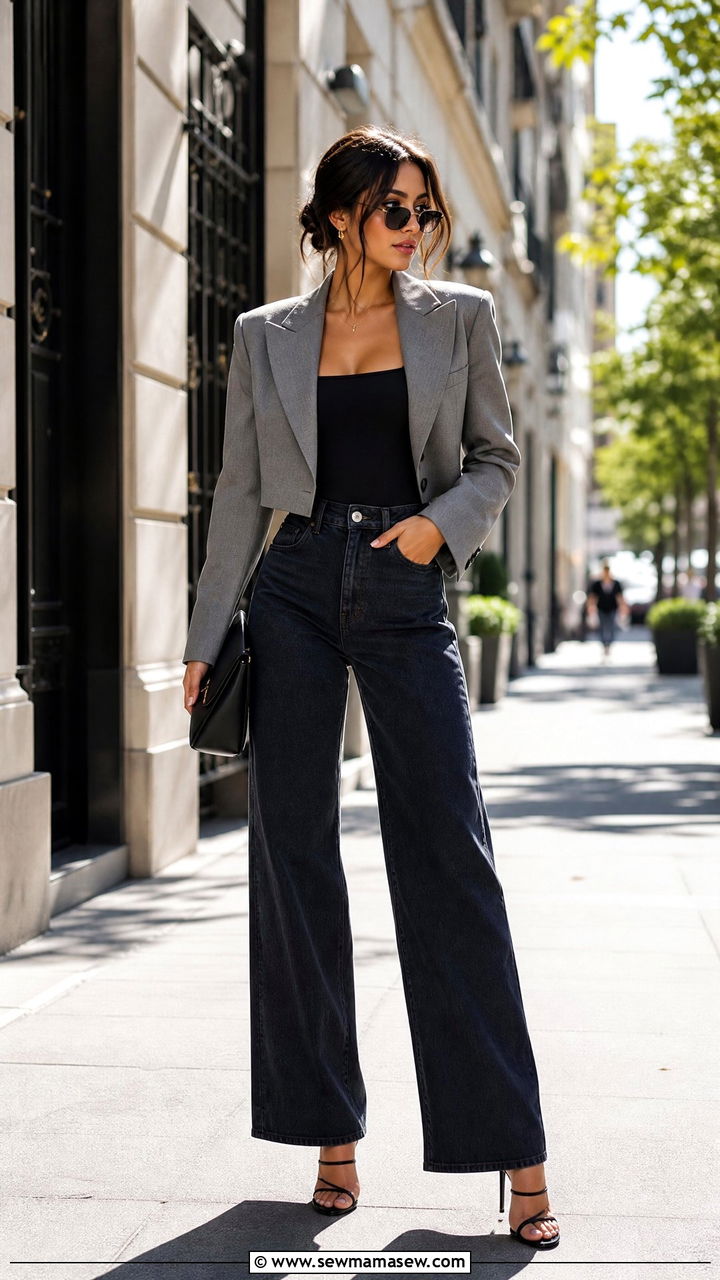 Cropped blazer bodysuit and heels outfit - 30 Cropped blazer outfit ideas with heels