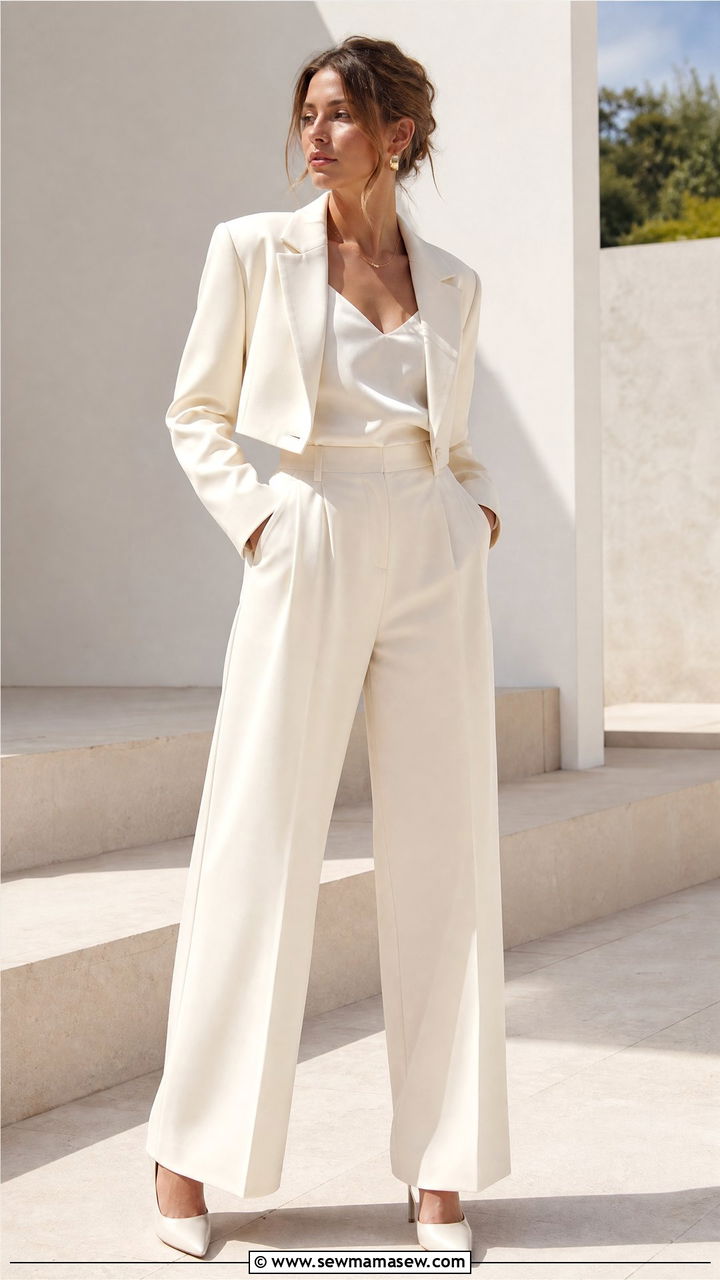 Cropped blazer monochrome outfit heels - 30 Cropped blazer outfit ideas with heels