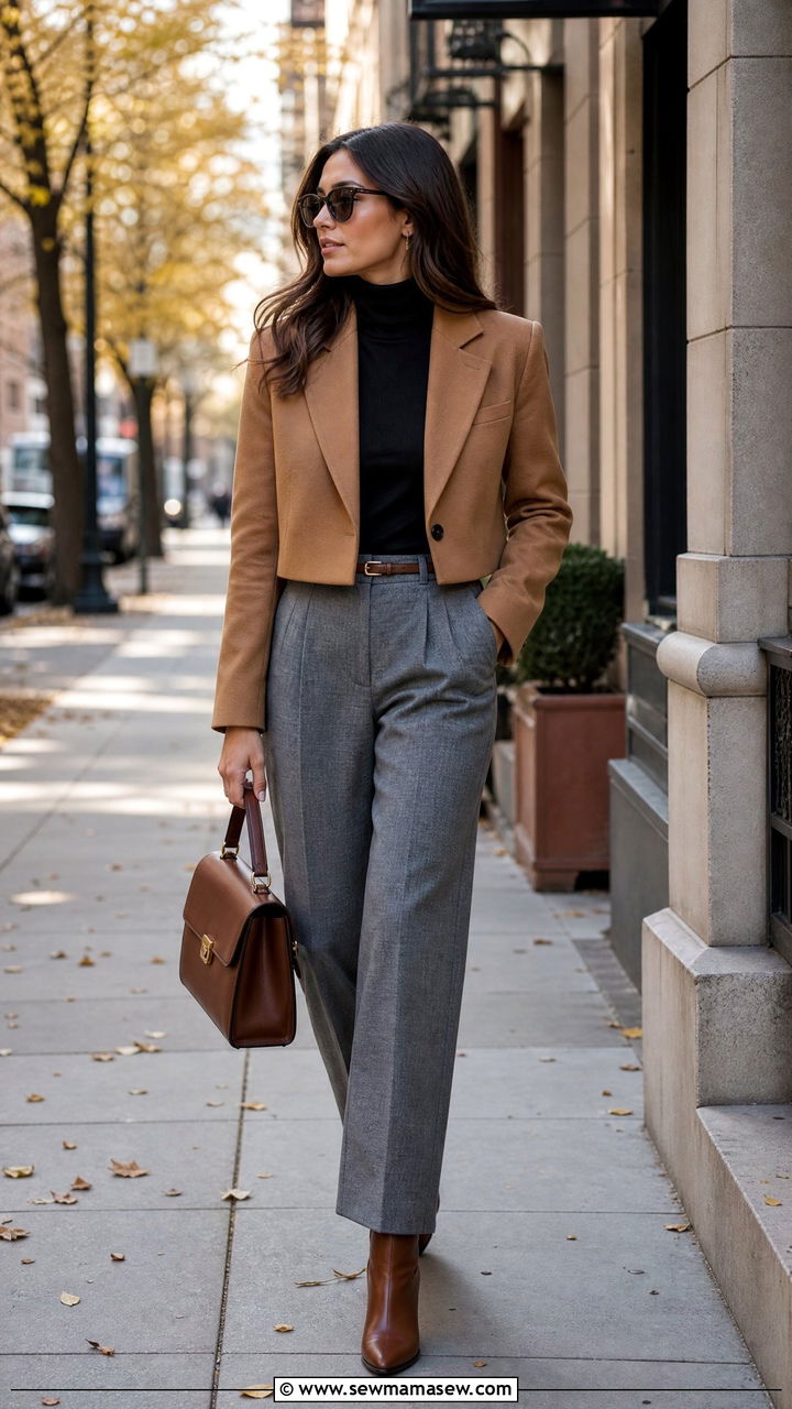 Cropped blazer with a turtleneck and trousers - 30 Cropped blazer outfit ideas for work